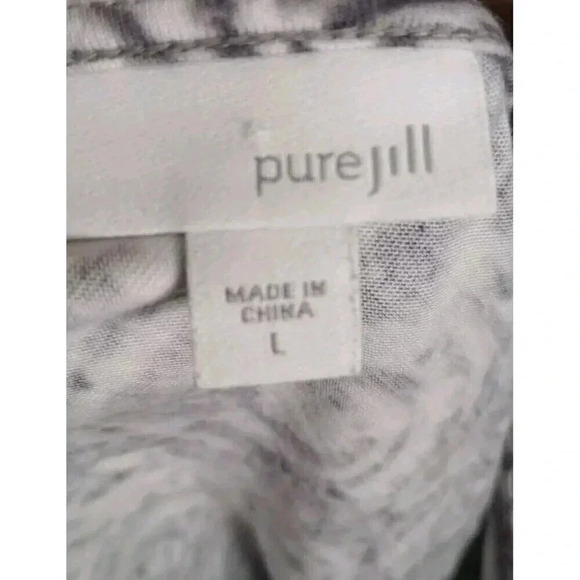 J.Jill Pure Jill Dress Empire Waist Abstract Gray Print 3/4 Sleeve‎ Size Large - Picture 3 of 5